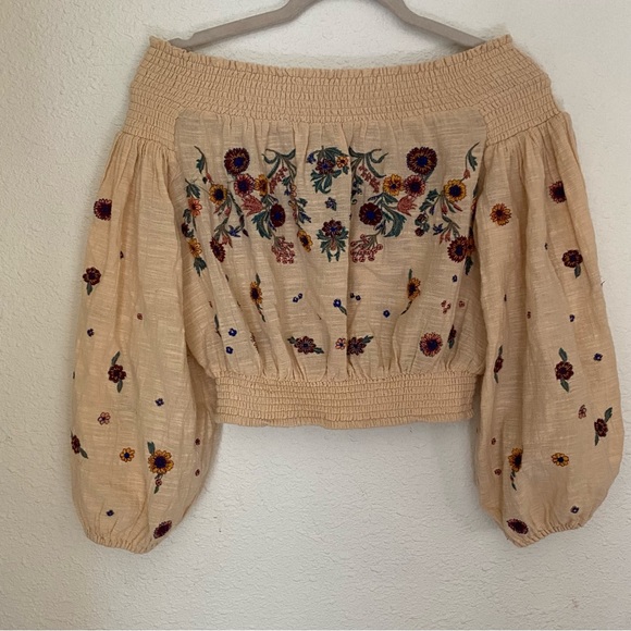 Free People Saachi Floral Embroidered Off Shoulder Blouse - Picture 2 of 6